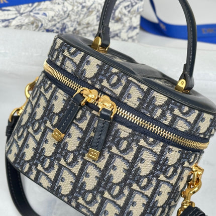 DIOR 25S CD SIGNATURE VANITY 16 IN BLUE DIOR OBLIQUE JACQUARD CANVAS