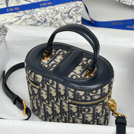 DIOR 25S CD SIGNATURE VANITY 16 IN BLUE DIOR OBLIQUE JACQUARD CANVAS