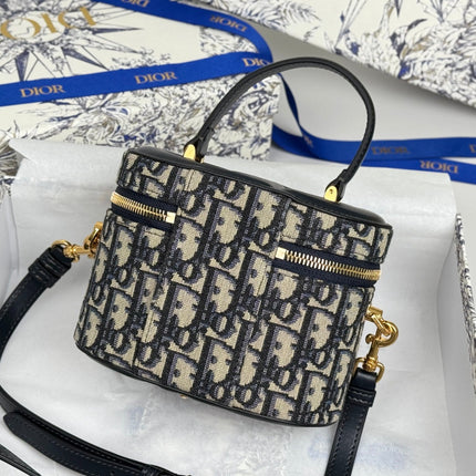 DIOR 25S CD SIGNATURE VANITY 16 IN BLUE DIOR OBLIQUE JACQUARD CANVAS