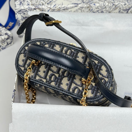 DIOR 25S 30 MONTAIGNE MINI VANITY CASE 16 IN BLUE DIOR OBLIQUE JACQUARD CANVAS