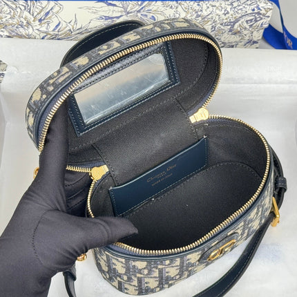 DIOR 25S 30 MONTAIGNE MINI VANITY CASE 16 IN BLUE DIOR OBLIQUE JACQUARD CANVAS