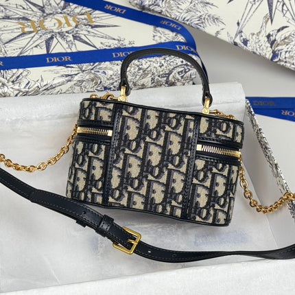 DIOR 25S 30 MONTAIGNE MINI VANITY CASE 16 IN BLUE DIOR OBLIQUE JACQUARD CANVAS