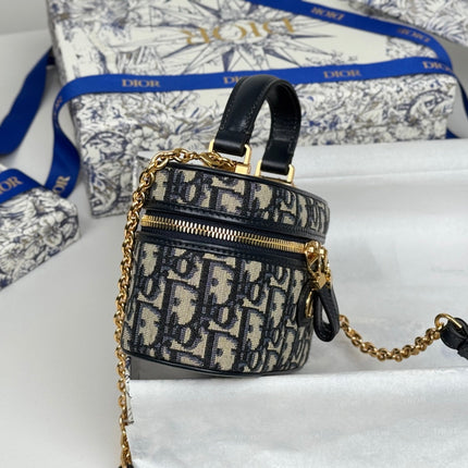 DIOR 25S 30 MONTAIGNE MINI VANITY CASE 16 IN BLUE DIOR OBLIQUE JACQUARD CANVAS