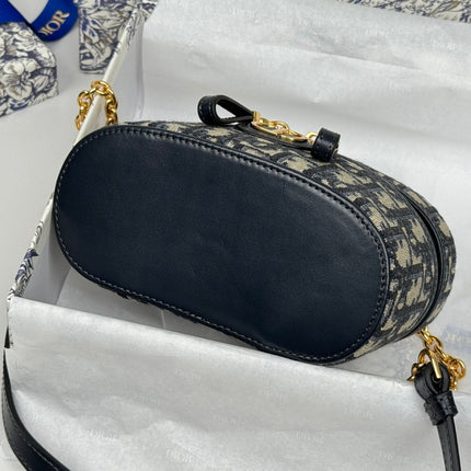 DIOR 25S 30 MONTAIGNE MINI VANITY CASE 16 IN BLUE DIOR OBLIQUE JACQUARD CANVAS
