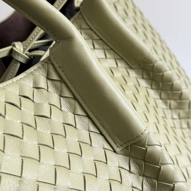 PINACOTECA REVERSIBLE TOTE BAG 43 IN MATCHA LAMBSKIN AND BROWN SUEDE