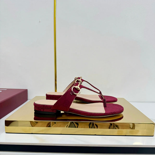 THONG SANDALS IN RED FABRIC PRINTED LOGO WITH GOLD HARDWARE
