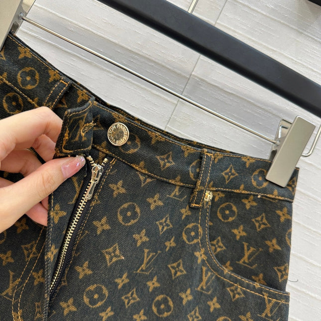 LV A-LINE DENIM SKIRT WITH LOGO 264400