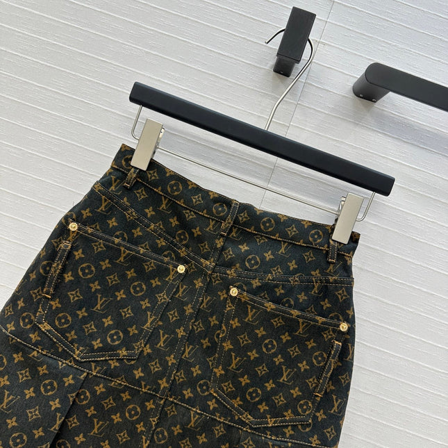 LV A-LINE DENIM SKIRT WITH LOGO 264400