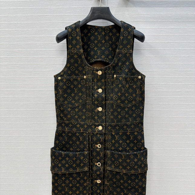 LV DENIM SLEEVELESS DRESS WITH LOGO 264410