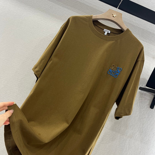 LOEWE BROWN T-SHIRT WITH EMBROIDERED LOGO