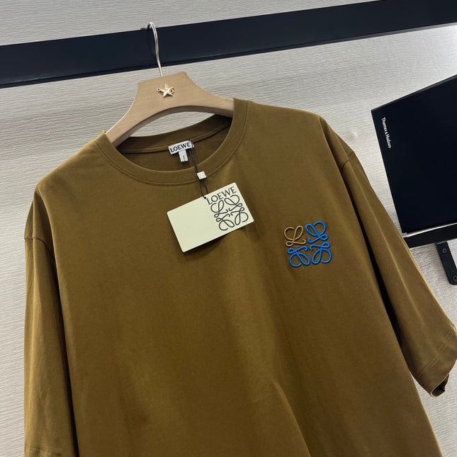 LOEWE BROWN T-SHIRT WITH EMBROIDERED LOGO