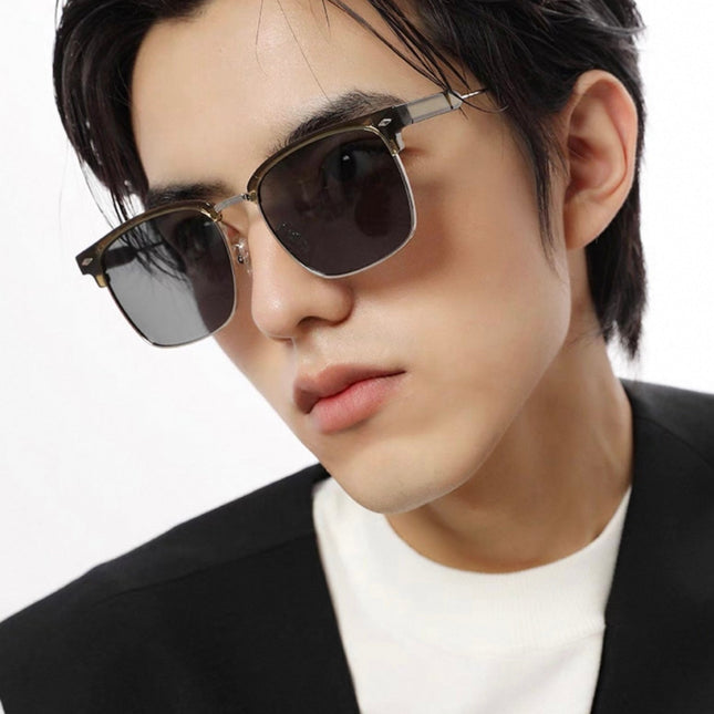 RECTANGULAR FRAME SUNGLASSES G7637 IN METAL AND ACETATE