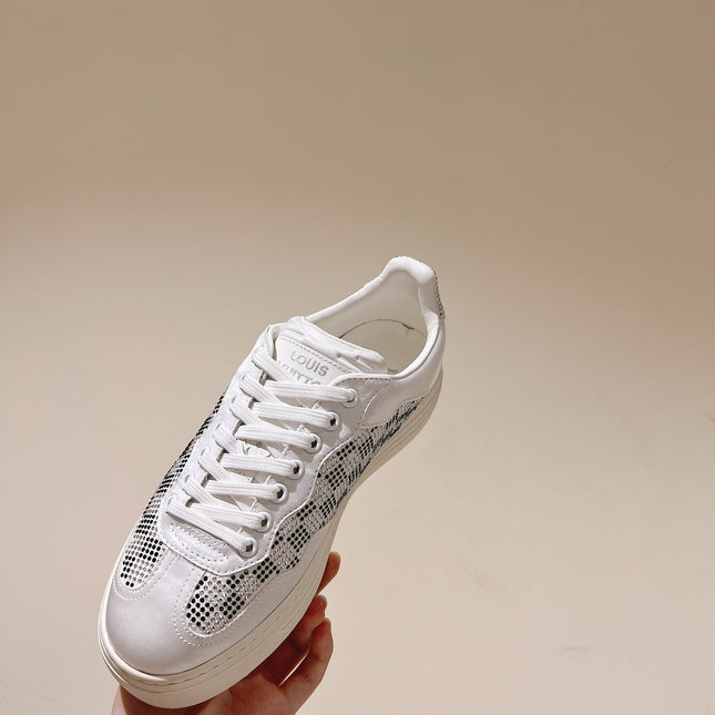 LV GROOVY SNEAKER IN WHITE MIX BLACK DAMIER STRASS AND CALFSKIN