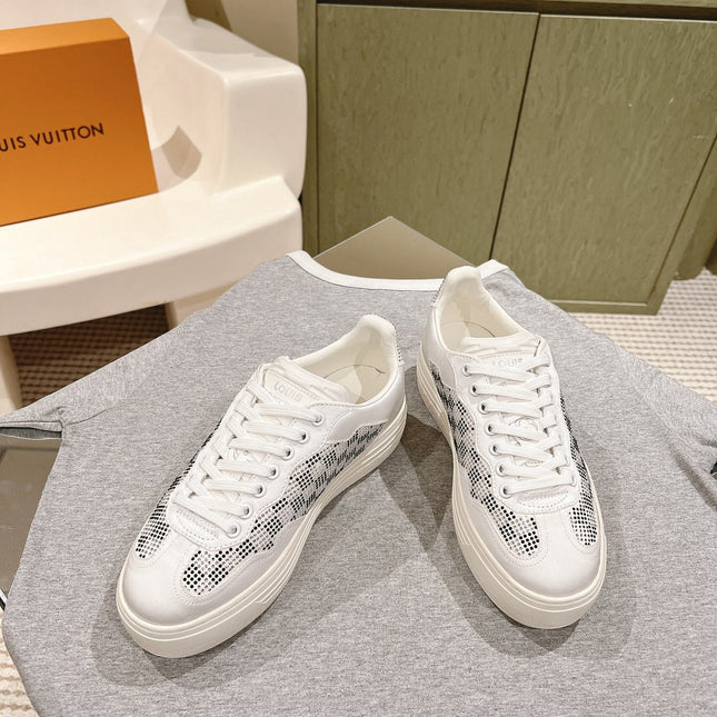 LV GROOVY SNEAKER IN WHITE MIX BLACK DAMIER STRASS AND CALFSKIN