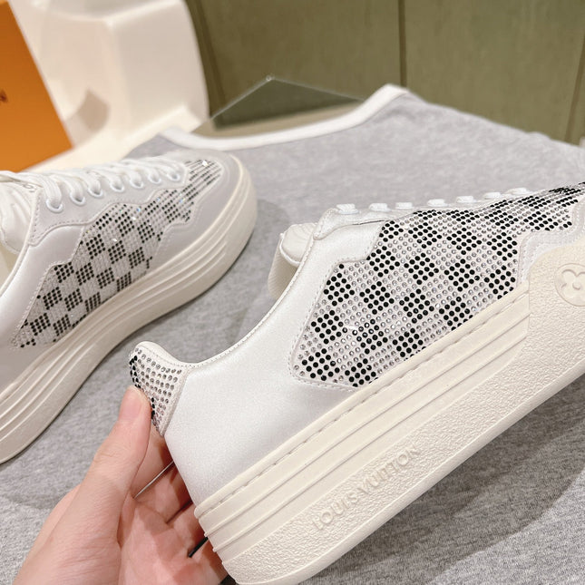 LV GROOVY SNEAKER IN WHITE MIX BLACK DAMIER STRASS AND CALFSKIN