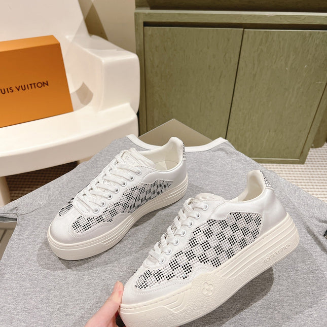 LV GROOVY SNEAKER IN WHITE MIX BLACK DAMIER STRASS AND CALFSKIN