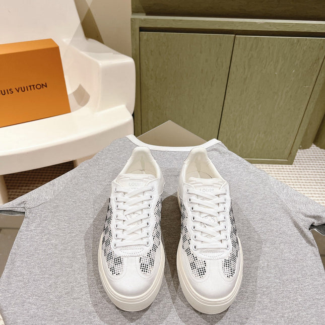 LV GROOVY SNEAKER IN WHITE MIX BLACK DAMIER STRASS AND CALFSKIN