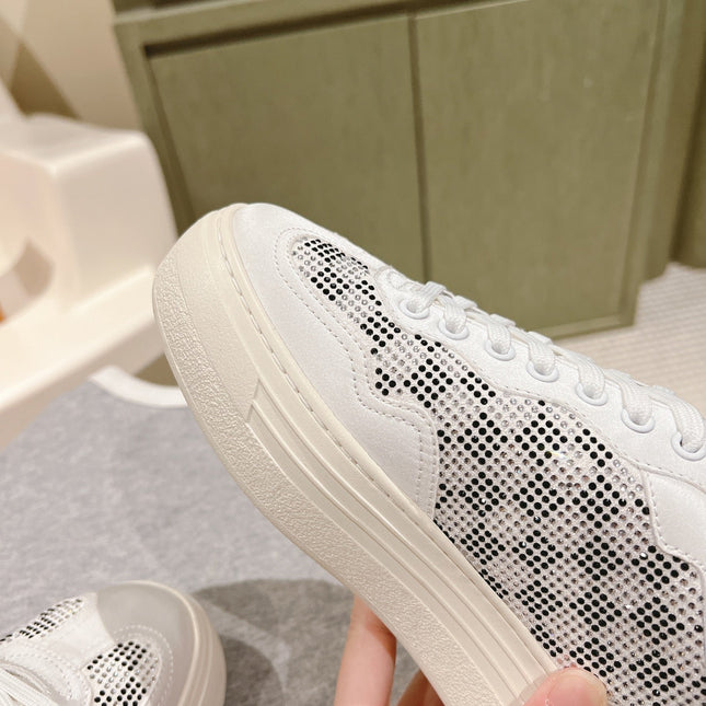 LV GROOVY SNEAKER IN WHITE MIX BLACK DAMIER STRASS AND CALFSKIN