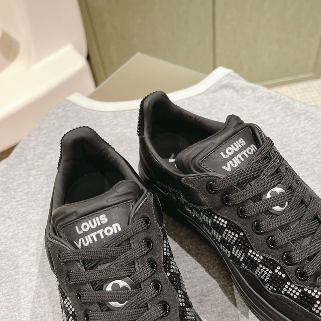 LV GROOVY SNEAKER IN BLACK DAMIER STRASS AND CALFSKIN