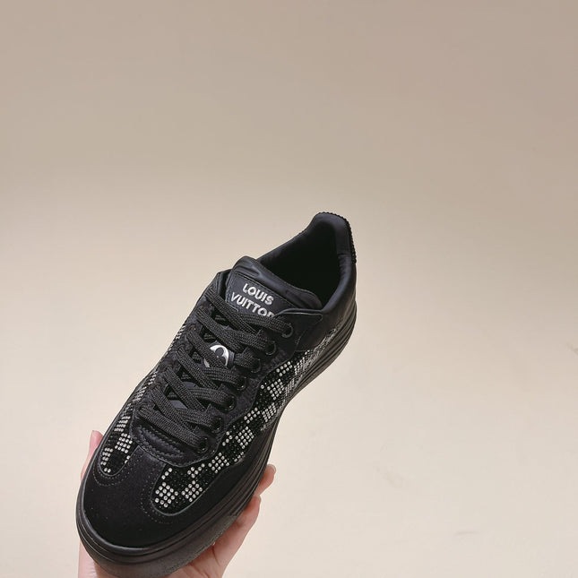 LV GROOVY SNEAKER IN BLACK DAMIER STRASS AND CALFSKIN