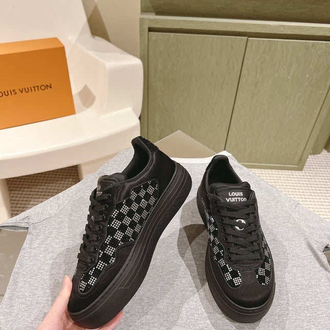 LV GROOVY SNEAKER IN BLACK DAMIER STRASS AND CALFSKIN