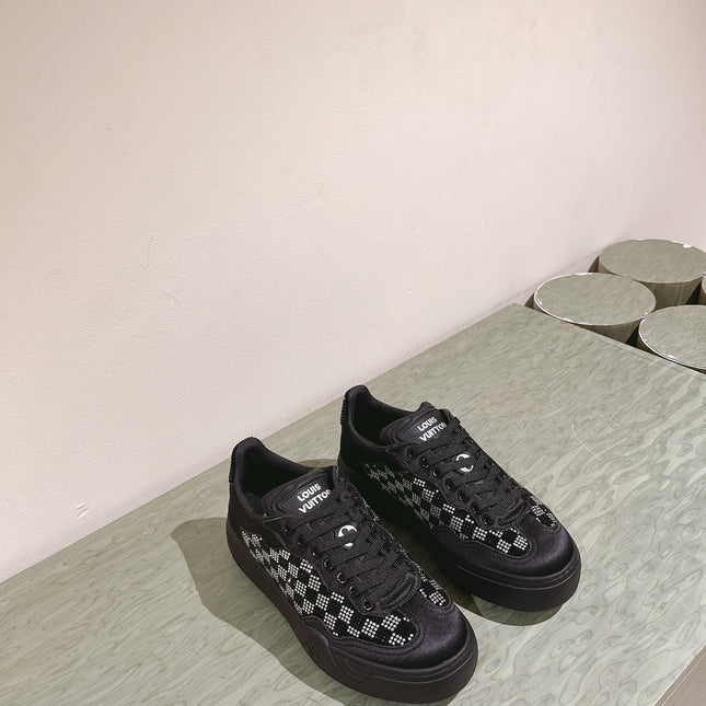LV GROOVY SNEAKER IN BLACK DAMIER STRASS AND CALFSKIN