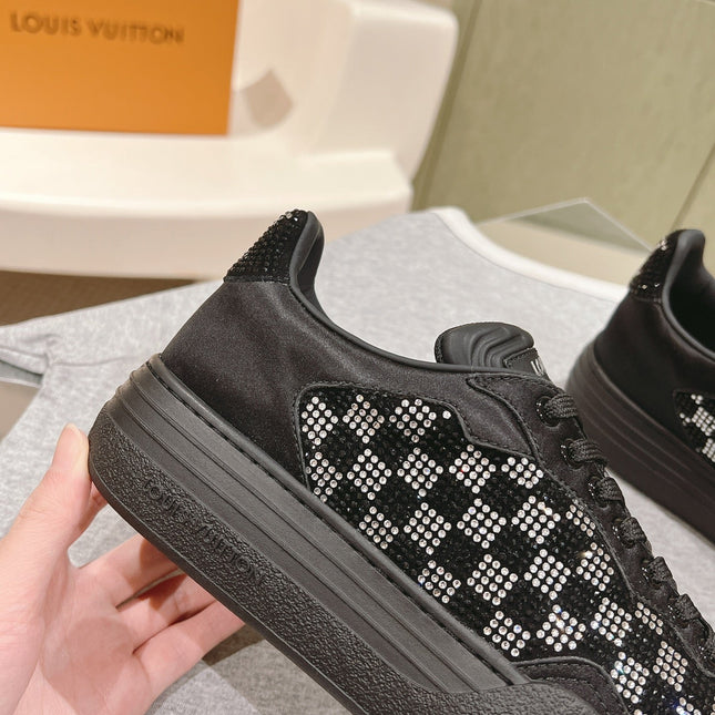 LV GROOVY SNEAKER IN BLACK DAMIER STRASS AND CALFSKIN