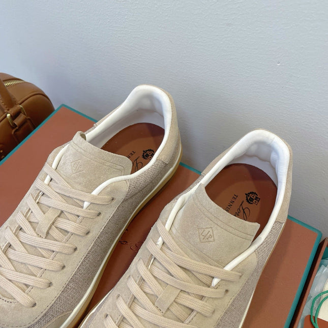 SNEAKERS IN LIGHT BEIGE SUEDUE WITH CANVAS