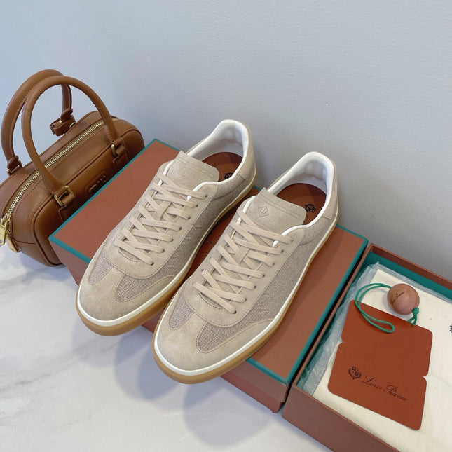 SNEAKERS IN LIGHT BEIGE SUEDUE WITH CANVAS