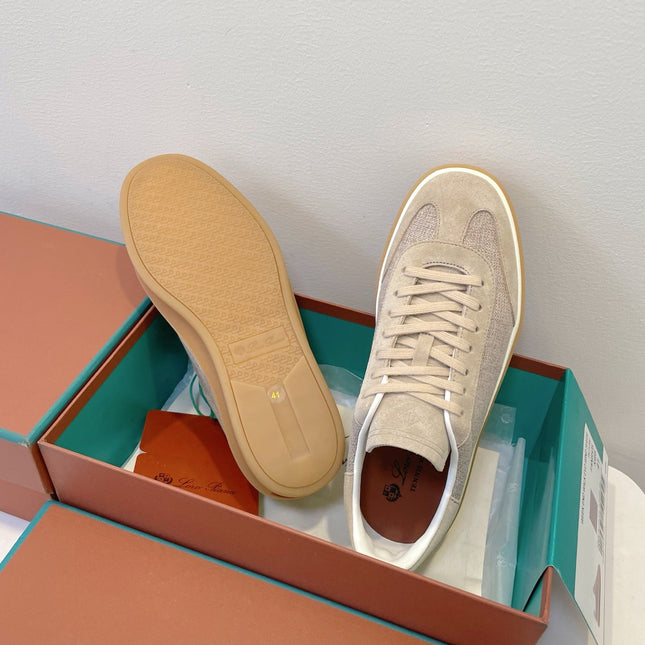 SNEAKERS IN LIGHT BEIGE SUEDUE WITH CANVAS