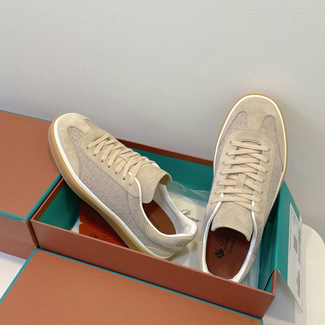 SNEAKERS IN LIGHT BEIGE SUEDUE WITH CANVAS