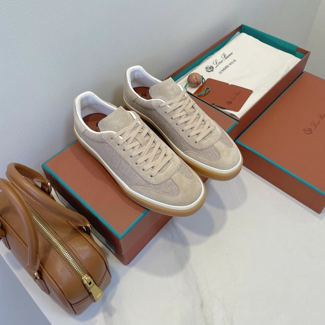 SNEAKERS IN LIGHT BEIGE SUEDUE WITH CANVAS