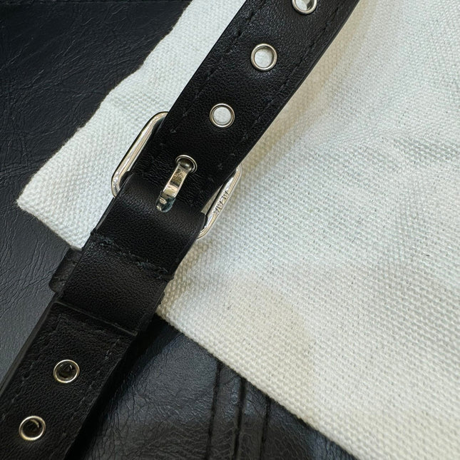 ONE PIECE DEMI LUNE BAG 31 IN BLACK SHEEPSKIN EYELET DETAILING
