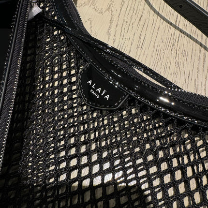 ONE PIECE DEMI LUNE BAG 31 IN BLACK FISHNET