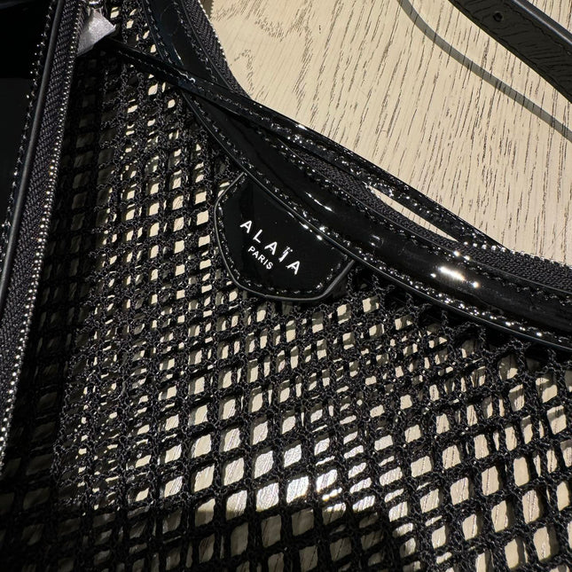 ONE PIECE DEMI LUNE BAG 31 IN BLACK FISHNET