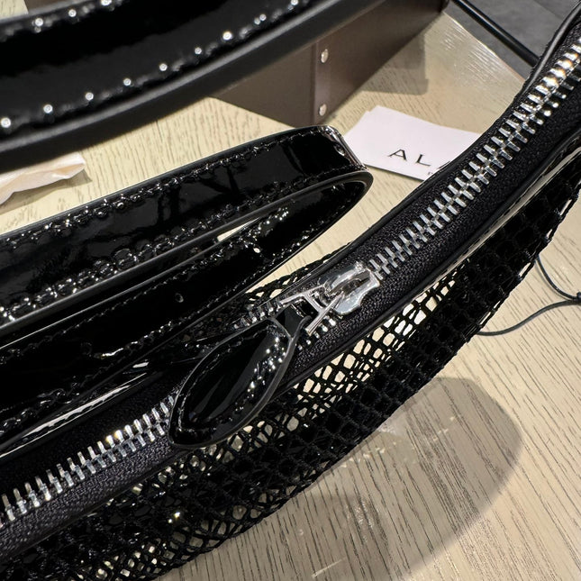 ONE PIECE DEMI LUNE BAG 31 IN BLACK FISHNET