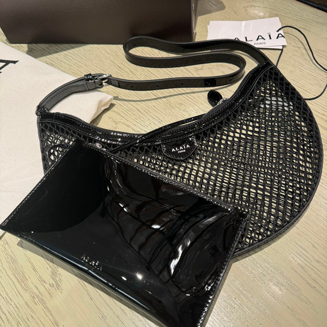 ONE PIECE DEMI LUNE BAG 31 IN BLACK FISHNET