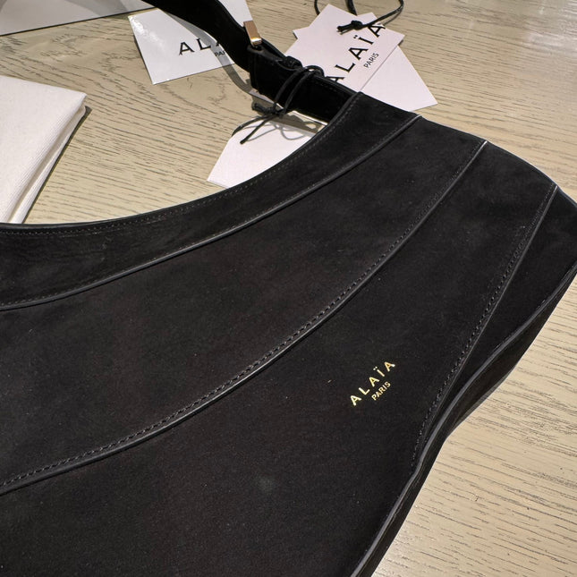 WAVE HOBO BAG 29 IN BLACK SUEDE