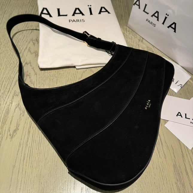 WAVE HOBO BAG 29 IN BLACK SUEDE