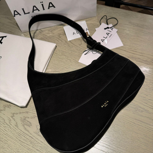 WAVE HOBO BAG 29 IN BLACK SUEDE