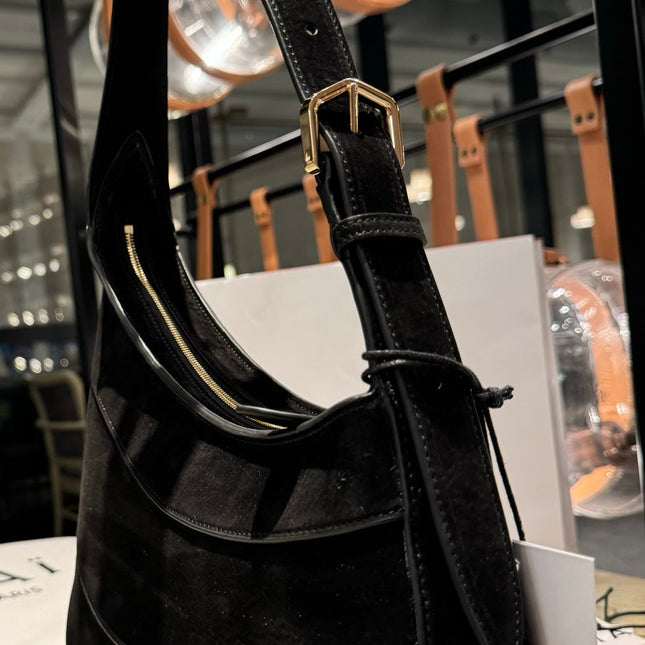 WAVE HOBO BAG 29 IN BLACK SUEDE