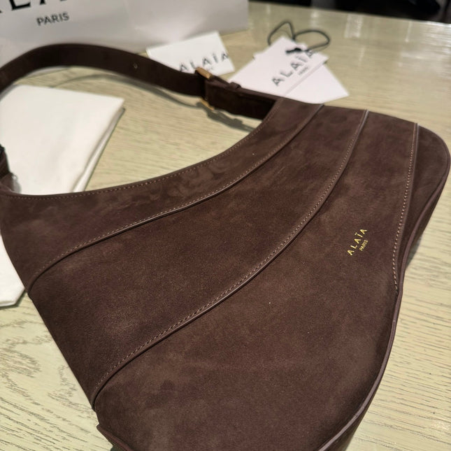 WAVE HOBO BAG 29 IN CHOCOLATE SUEDE