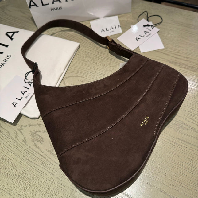WAVE HOBO BAG 29 IN CHOCOLATE SUEDE