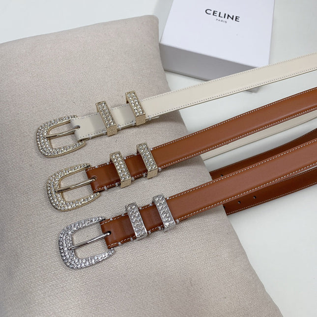 CL 25 MM MARCO BELT WITH STRASS IN BRONZE BROWN CALFSKIN GOLD HARDWARE