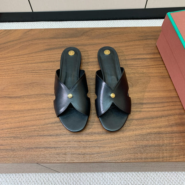FLAT SLIPPERS IN BURNT ORANGE CALFSKIN