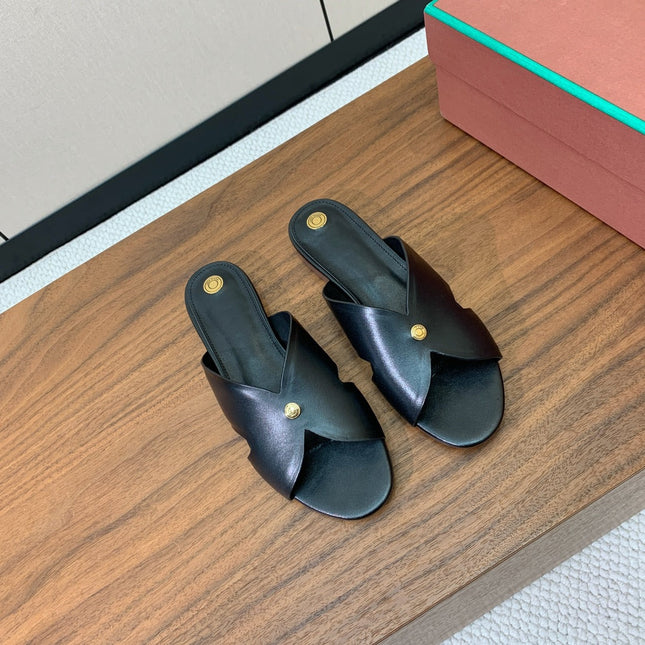 FLAT SLIPPERS IN BURNT ORANGE CALFSKIN