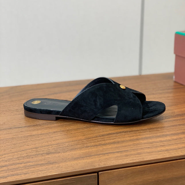 FLAT SLIPPERS IN BLACK SUDUE