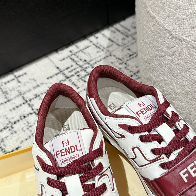 FENDI MATCH LOW-TOPS IN BURGUNDY RED MIX WHITE CALFSKIN