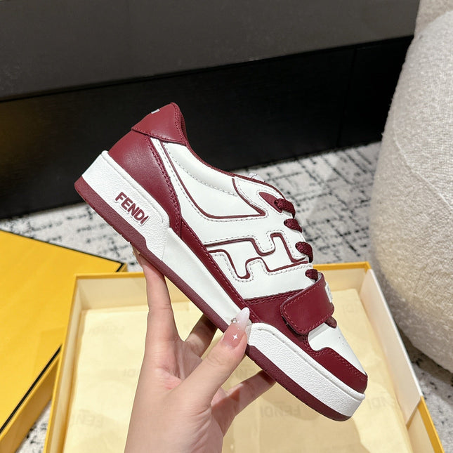 FENDI MATCH LOW-TOPS IN BURGUNDY RED MIX WHITE CALFSKIN