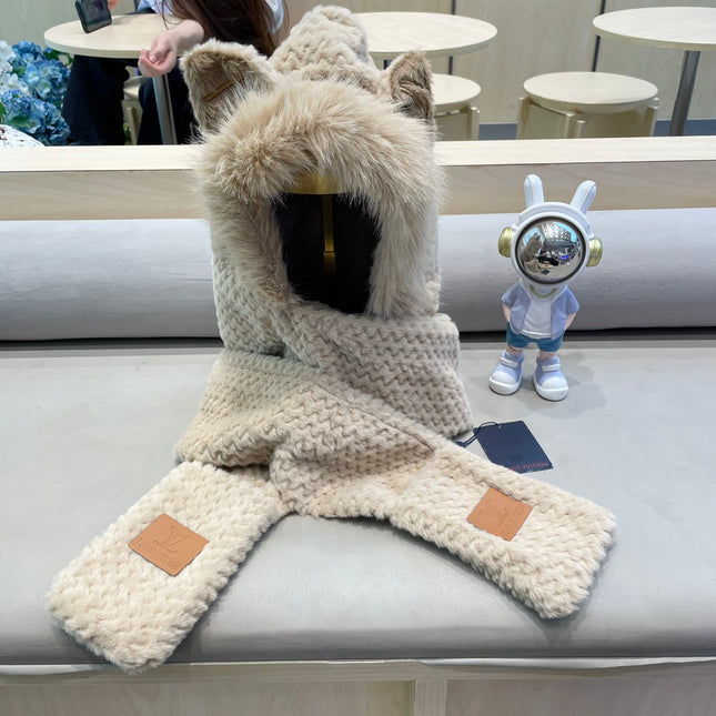 BEANIE HAT IN COSMIC LATTE BEIGE  WOOL AND LAMB FUR 435073
